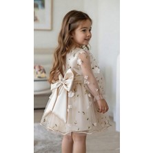 Bes Trend Kız Çocuk Bayramlık Elbise Mevsimlik Pamuklu 3D Boyutlu Gül Detaylı Tüllü Astarlı 1-5 Yaş Aralığı