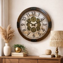 Mars Concept 50 cm Rustik Endüstriyel Duvar Saati – Ahşap Çerçeveli, Hareketli Çark Mekanizmalı Salon Saati