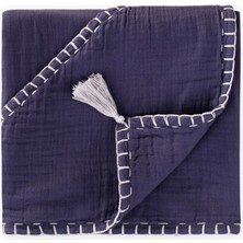 Cigit Çift Kat El Işi Müslin Üçgen Havlu (Yıkanmıştır) 75X75 cm Lacivert