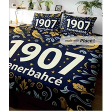 240X260 cm Çift Kişilik Nevresim Takımı Pamuk Saten Antibakteriyel Fenerbahçe Fb 1907 Sarı Kanarya Sarı Lacivert