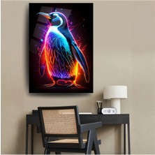 Glitglass Neon Renkli Modern Penguen Figürlü Cam Duvar Tablosu