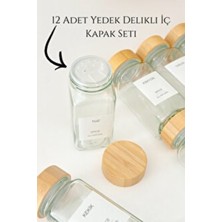 Feyza Design 12’li Bambu Kapaklı Kare Cam Baharatlık Seti, Şık ve Pratik Kullanım