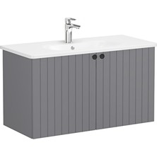 Vitra Root Groove Kapaklı Lavabo Dolabı, 100 Cm, Mat Gri (Yuvarlak Lavabo Dahil) 69312