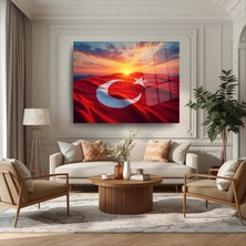 Glitglass Gün Batımı Türk Bayrağı Cam Tablo - 4mm Temperli Cam - Dalgalanan Bayrak Modern