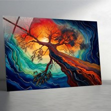 Glitglass Soyut Doğa ve Ağaç Figürlü Lüks Cam Duvar Tablosu