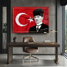 Glitglass Atatürk Imzalı Dalgalanan Türk Bayrağı Cam Tablo (Kırılmaya Dayanıklı)