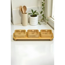 Feyza Design Bambu 3'lü Kare Çerezlik ve Sunum Tepsisi, Kahvaltılık, 32X11,5 cm