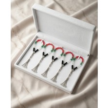 Zaytoon 5\'li Filistin Bayrak Tasarımlı Kristal Taşlarlı El Yapımı Gümüş Imame Tespih 33\'lü A300053-05