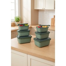 Feyza Design 6’lı Yeşil Dikdörtgen Saklama Kabı Seti - Mikrodalga ve Derin Dondurucu Uyumlu