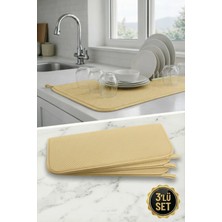 Chandler Home Aquair 3'lü Bulaşık Kurutma Matı 35X45 cm | Tezgah Üstü Su Emici - Bej