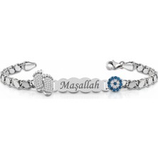 Parmas Design Bebek Künyesi Maşallah Yazılı 925 Ayar Gümüş Nazar Beyaz Taşlı Ayak Izi