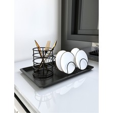 Feyza Design Eko Tabaklık ve Kaşıklık Seti, Mat Siyah Mutfak Organizer