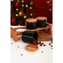 Feyza Design Ege Saklama Kabı 10 Cm, 4'lü, Ahşap Standlı, Mat Siyah, Pratik ve Şık