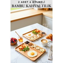 Feyza Design 2'li Doğal Bambu Kahvaltılık ve Servis Seti, 6 Bölmeli, Şık ve Sağlıklı