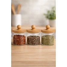 Feyza Design Bambu Conta Kapaklı 3'lü Borosilikat Kavanoz Set 450ML, Şık ve Pratik Kullanım