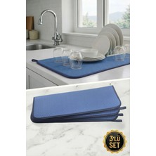 Chandler Home Aquair 3'lü Bulaşık Kurutma Matı 35X45 cm | Tezgah Üstü Su Emici - Antik Mavi