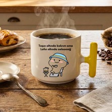 Finka Dekor Taşın Altında Kalırım Baskılı-Sarı T Hediyelik Seramik Kupa Bardak