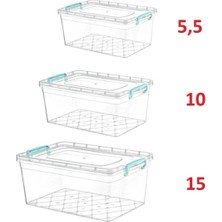 Feyza Design Üçlü Kapaklı Plastik Saklama Kabı Seti, 5,5 Lt, 10 Lt ve 15 Lt