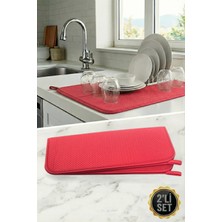 Chandler Home Aquair 2'li Bulaşık Kurutma Matı 35X45 cm | Tezgah Üstü Su Emici - Kırmızı