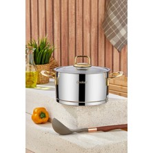 Cooker Bomonti 18 cm 2.5 Litre Indüksiyon Uyumlu Paslanmaz Çelik Gold Kulplu Derin Tencere CKR3468