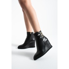 Follini Kadın Hakiki Deri Dolgu Topuk Bot Siyah