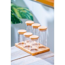 Feyza Design Bambu Standlı 6'lı Cam Baharatlık Seti, Şık ve Kullanışlı Mutfak Aksesuarı