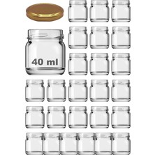 Feyza Design 40 ml Şeffaf Cam Kavanoz, 25'li, Metal Gold Kapaklı, Numune Seti