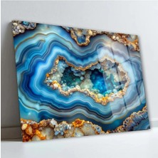 Glitglass Mavi Akik Mermer Desenli Cam Tablo - 4mm Temperli Cam - Lüks Modern Duvar Dekoru