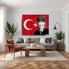 Glitglass Atatürk ve Türk Bayrağı Temalı Cam Tablo - 4mm Temperli Cam - Modern Ofis ve Ev Dekorasyonu