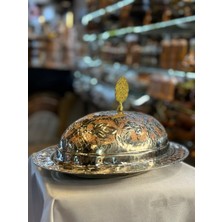 Maraş Bakırcılık - 35X26 cm Kapaklı Sunumluk – Oyma Işlemeli Metal Servis Tabağı, 12 cm Yükseklik