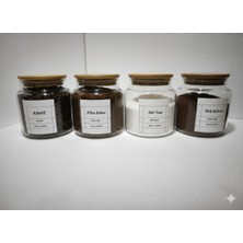 Feyza Design 4'lü Bambu Kapaklı Kavanoz Seti, Kahve, Türk Kahvesi ve Süt Tozu Için Ideal