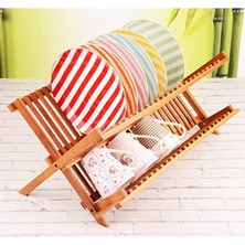 Feyza Design Iki Katlı Bambu Katlanabilir Bulaşıklık ve Tabaklık Seti