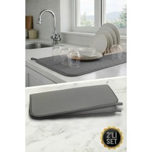 Chandler Home Aquair 2'li Bulaşık Kurutma Matı 35X45 cm | Tezgah Üstü Su Emici - Gri
