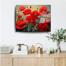 Glitglass Kırmızı Gelincik Çiçeği Cam Tablo - 4mm Temperli Cam - Modern Floral Duvar Dekoru