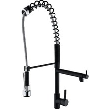 Hms Spiralli Çift Başlı Endüstriyel Mutfak Evye Bataryası Siyah