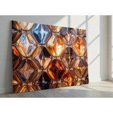 Glitglass Lüks Kristal Desenli Geometrik Cam Tablo - Altın ve Kehribar Tonlu Modern Salon Dekoru