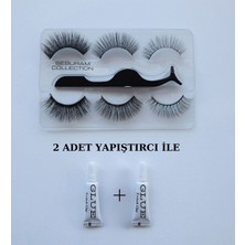 Özgürce Doğal Hacimli Çok Kez Kullanımlık Ipek Takma Kirpik ve Yapıştıcı Seti