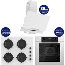 Ferre Fryart Beyaz Cam Ankastre Set | 9 Kademe Ocak | 7 Fonksiyon Fırın | 36 Db Sessiz