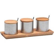 Feyza Design 3'lü Paslanmaz Çelik ve Ahşap Baharatlık Seti, Şık ve Pratik Kullanım
