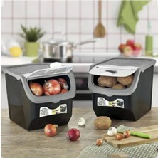Feyza Design 12L Patates ve Soğan Saklama Kutusu Çiftli Gri, Pratik ve Şık Depolama