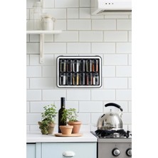 Feyza Design 12'li Standlı Baharatlık Takımı, Yapışkanlı, Kaşıklı ve Kapaklı Siyah Set