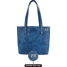 twingold Isme Özel Tote Bag El Omuz Çantası - %100 Rainbow Deri - AC03003 - Saks Mavisi