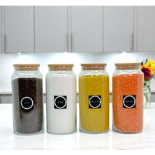 Feyza Design 4'lü Ahşap Vakum Kapaklı Cam Bakliyat Saklama Seti 1400 ml Hediyeli
