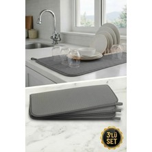 Chandler Home Aquair 3'lü Bulaşık Kurutma Matı 35X45 cm | Tezgah Üstü Su Emici - Gri