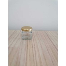 Feyza Design 40CC Köşeli Şeffaf Cam Kavanoz, 50 Adet, Gold Kapak, Bal ve Süs Için