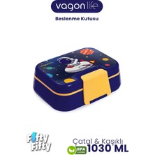 Feyza Design 1030 ml Çocuk Beslenme Kutusu, 4 Bölmeli, Çatal ve Kaşık Seti