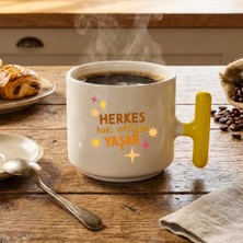 Finka Dekor Herkes Hakettiğini Yaşar Baskılı-Sarı T Hediyelik Seramik Kupa Bardak