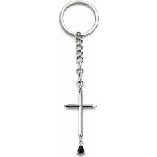 Herşey Nota Minimal Haç Anahtarlık Siyah Damla Taş Detaylı – Antik Gümüş Renk Metal