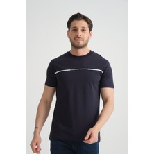 Lacivert Erkek T-Shirt %100 Pamuk Nefes Alan Bisiklet Yaka Regular Fit Xl