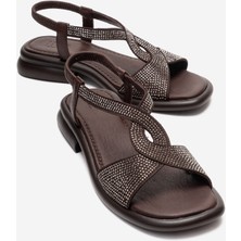 Luvi Aurora Kahverengi Hakiki Deri Taşlı Kadın Sandalet